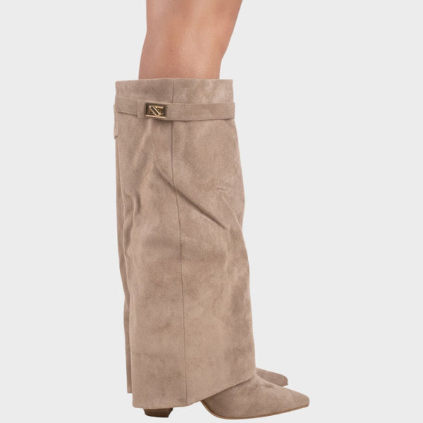 Lunara | Beige High-Cut Suede Boots