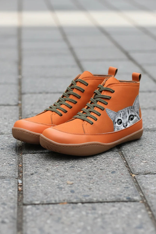 Cat Print Ankle Boots for Women