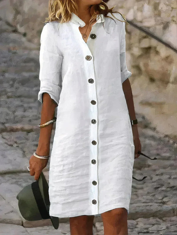 Linen Midi Dress Casual Summer Relaxed Fit