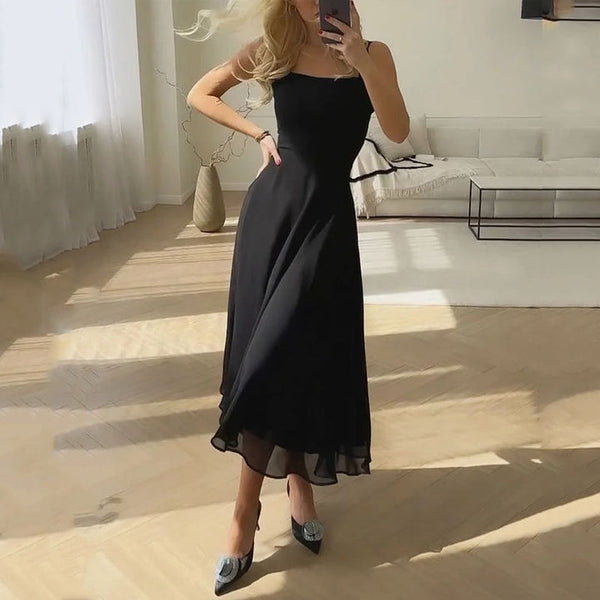 Women's Square Neck Midi Dress Wedding Guest Elegant
