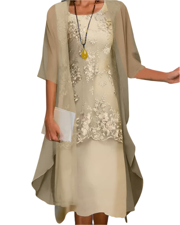 Women's Wedding Guest Midi Dress Sheer Sleeve Flowing