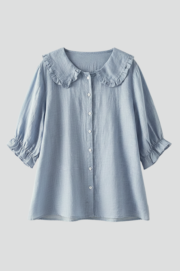 Women's Casual Shirt Ruffled Collar Button Front
