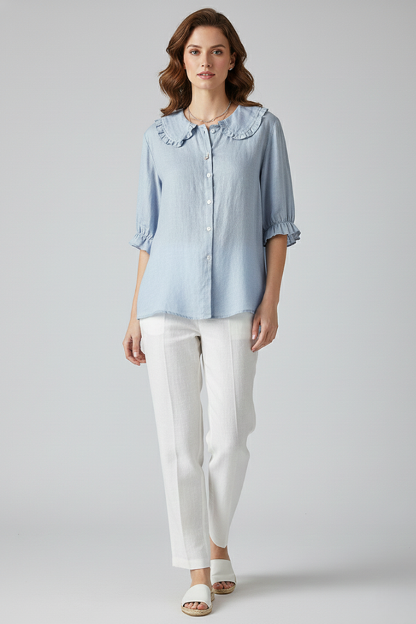 Women's Casual Shirt Ruffled Collar Button Front