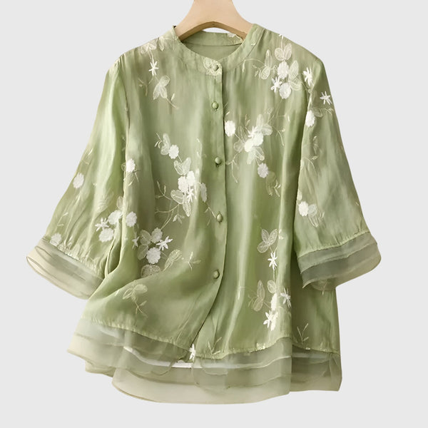Women's Elegant Top with Embroidered Floral Detail