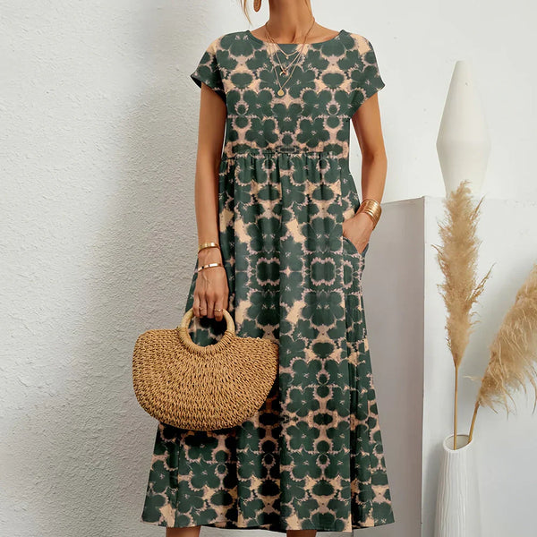 Women's Cotton Linen Midi Dress Casual Relaxed