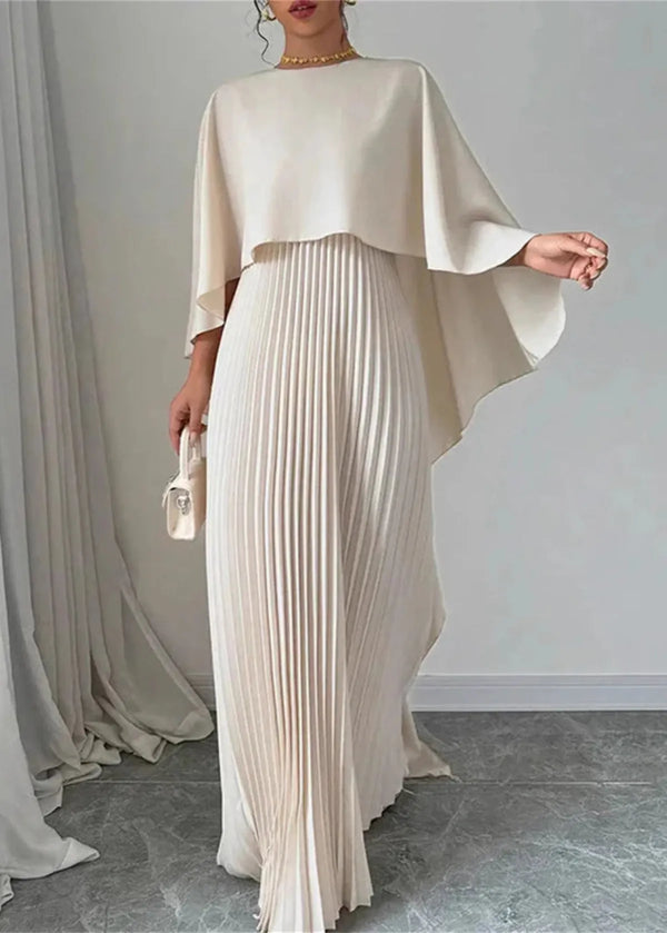 Women's Pleated Cape Maxi Dress Wedding Guest Formal