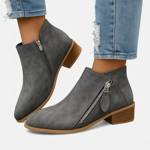 Vionne | Gray Leather Orthopedic Ankle Boots