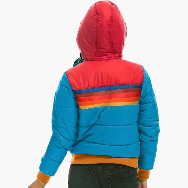 Hooded Colorblock Quilted Puffer Jacket for Women