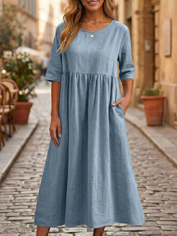 Linen A-Line Midi Dress 100% Linen Relaxed