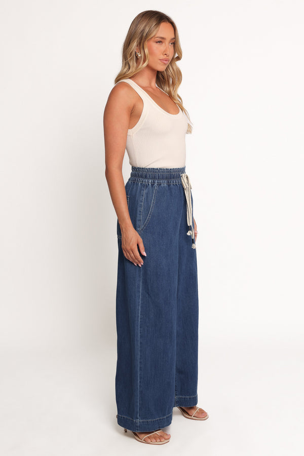 Women's Wide Leg Jeans, Elastic Drawstring Waist Denim