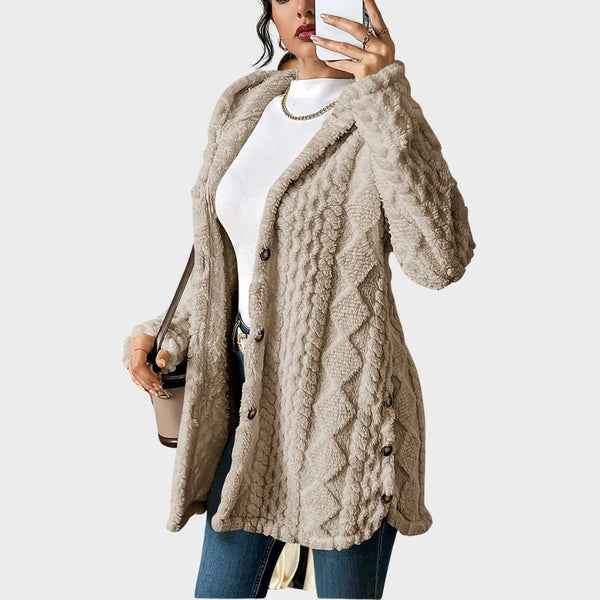 Women's Hooded Cardigan, Cable Knit Button Front