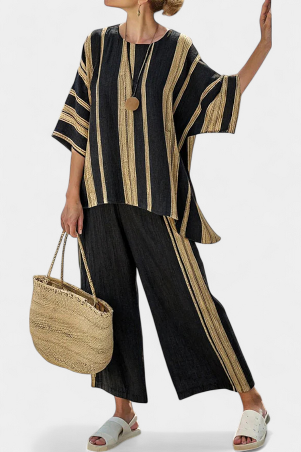 Oversized Striped Linen Top and Pants Set Relaxed
