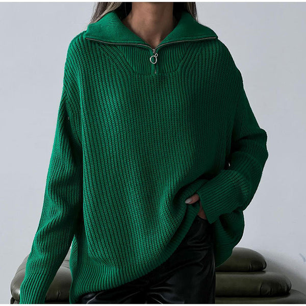Women's Half Zip Jumper, Chunky Oversized Ribbed Knit