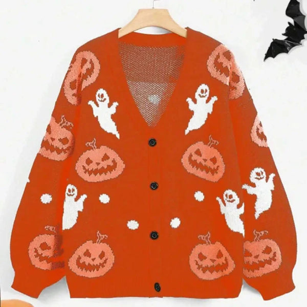 Sadie | Festive Women's Pumpkin Ghost Halloween Cardigan