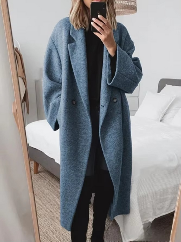 Long Wind-Resistant Wool Blend Coat for Women