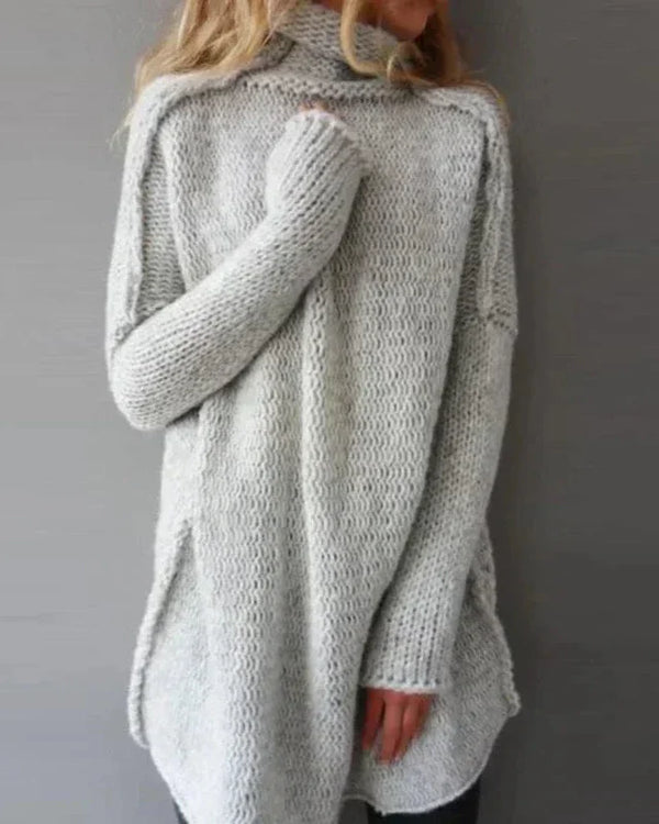 Women's Longline Roll Neck Jumper, Speckled Knit with Side Slits