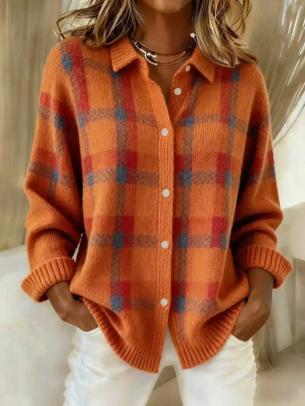 Isolde | Cozy Women's Oversized Plaid Knit Cardigan
