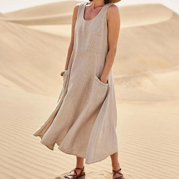 Linen Maxi Dress with Pockets Relaxed Fit