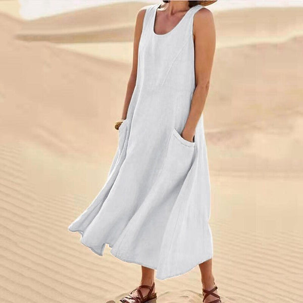 Linen Maxi Dress with Pockets Relaxed Fit