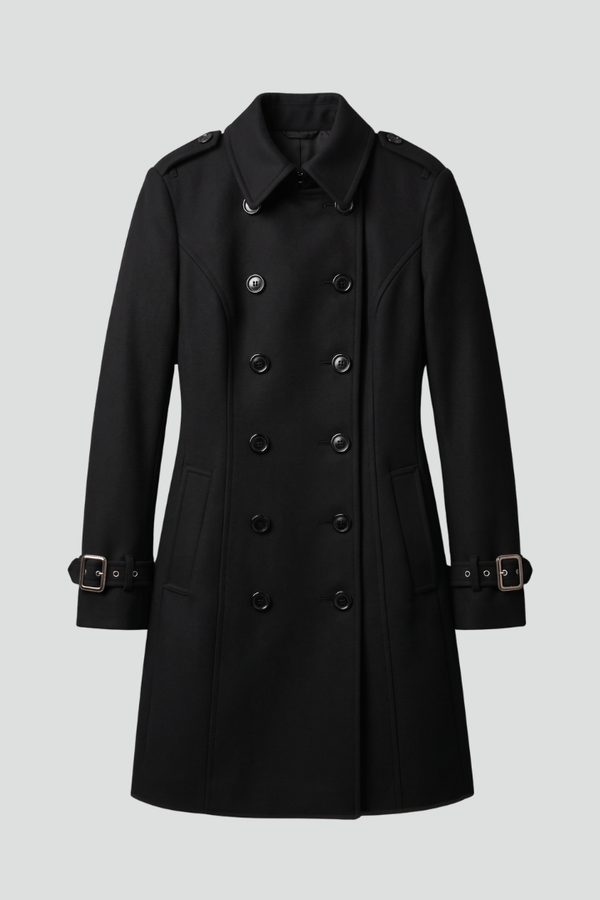 Women’s Coat with Double-Breasted Buttons and Long Sleeves