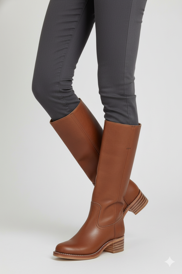 Round Toe Block Heel Knee-High Boots for Women