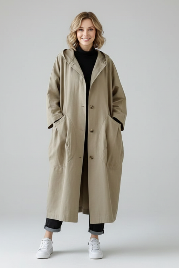 Sienna | Oversized Hooded Trench Coat with Pockets