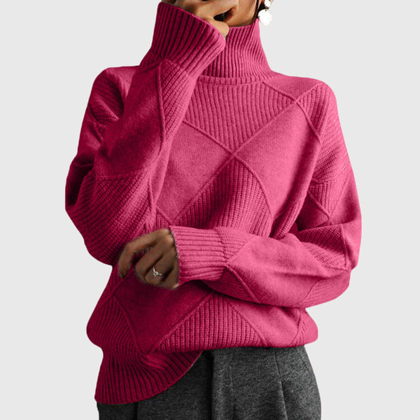 Women's Roll Neck Jumper, Oversized with Diagonal Seams