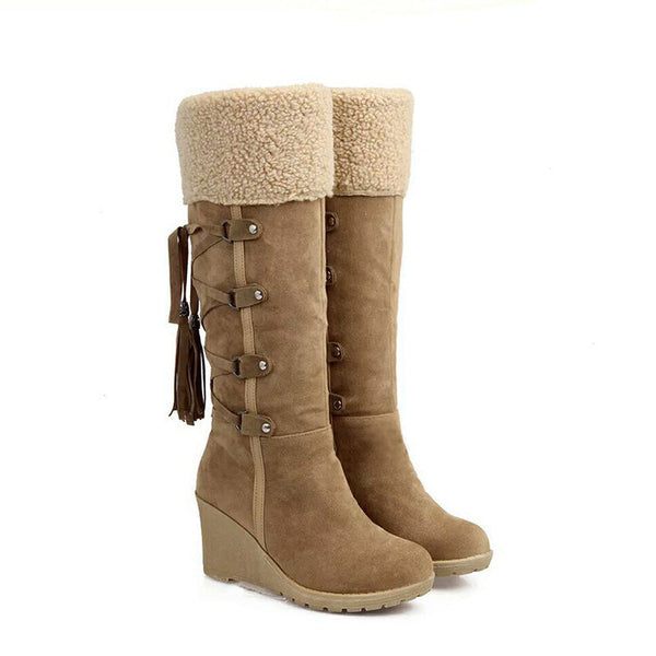 Faux Fur Lined Wedge Heel Winter Boots for Women