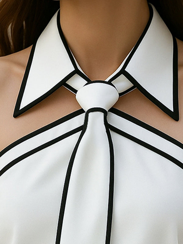 Sleeveless Halter Neck Blouse with Contrast Trim Detail