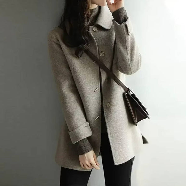 Belted Double-Breasted Short Wool Coat for Women