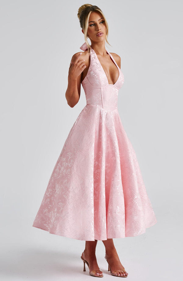Women's Halter Midi Dress Wedding Guest Fitted