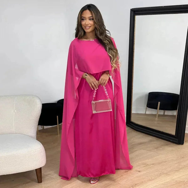 Women's Cape Maxi Dress Wedding Guest Formal