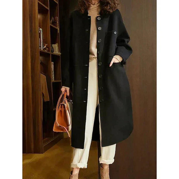 Women's Button-Front Long Jacket with Pockets