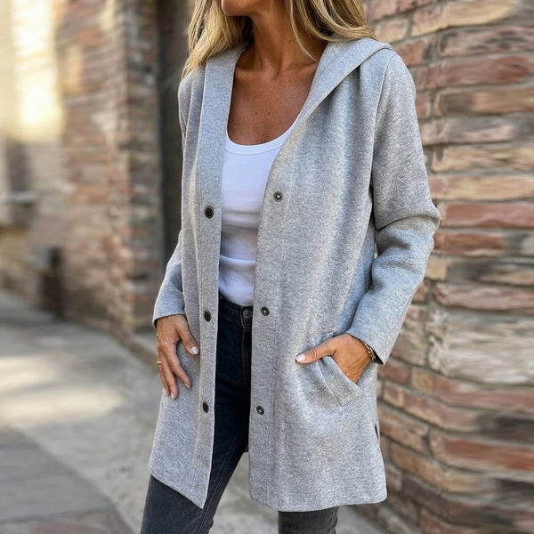 Women's Long Hooded Cardigan, Button Front with Pockets