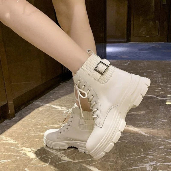 Structured Lace-Up Mid-Calf Boots for Women