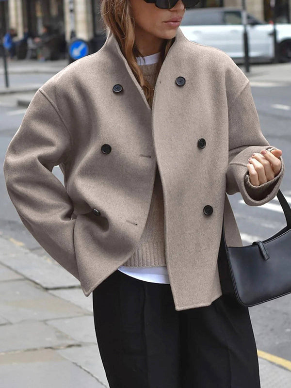 Cropped Double-Breasted Wool Peacoat for Women