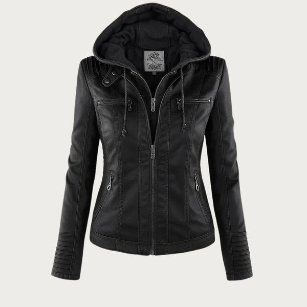 Hooded Moto Leather Jacket for Women