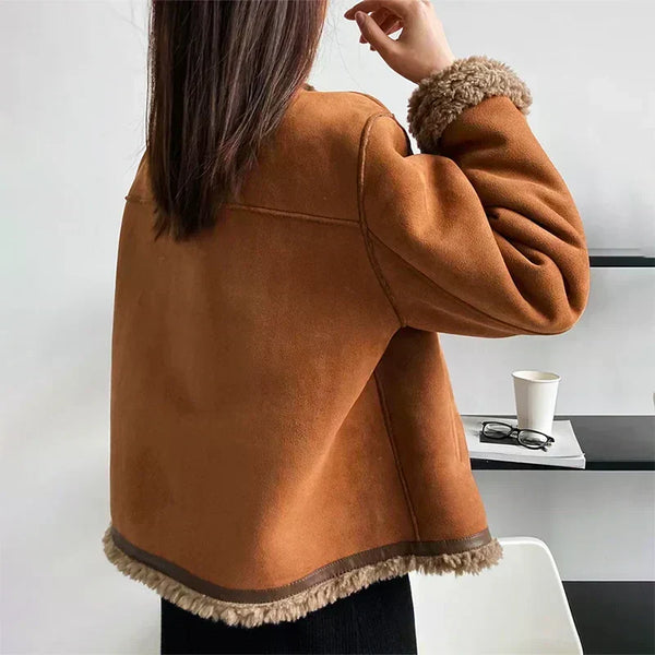 Faux Fur-Lined Suede Shearling Jacket for Women