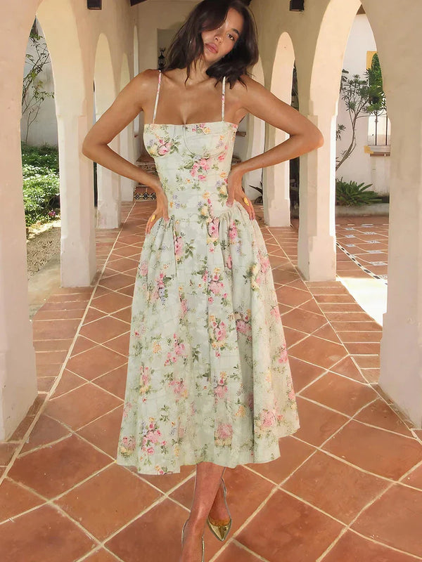 Women's Floral Strap Midi Dress Wedding Guest