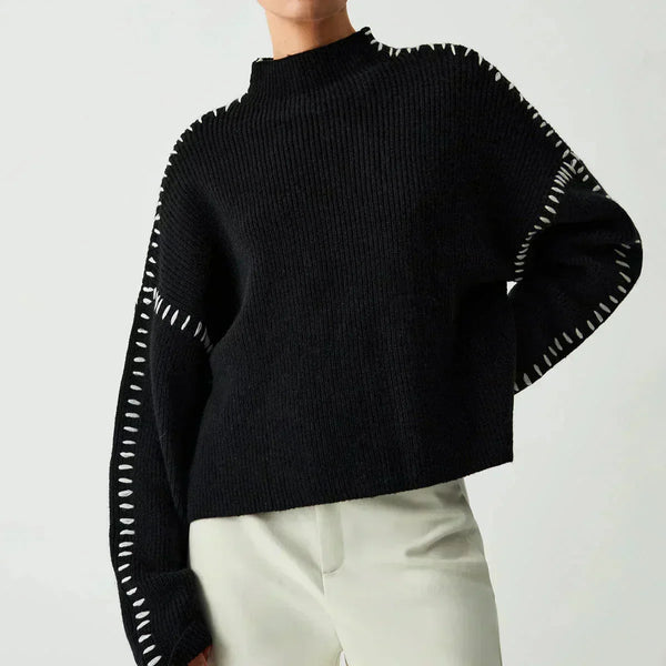 Women's Mock Neck Jumper, Oversized with Whipstitch Seams
