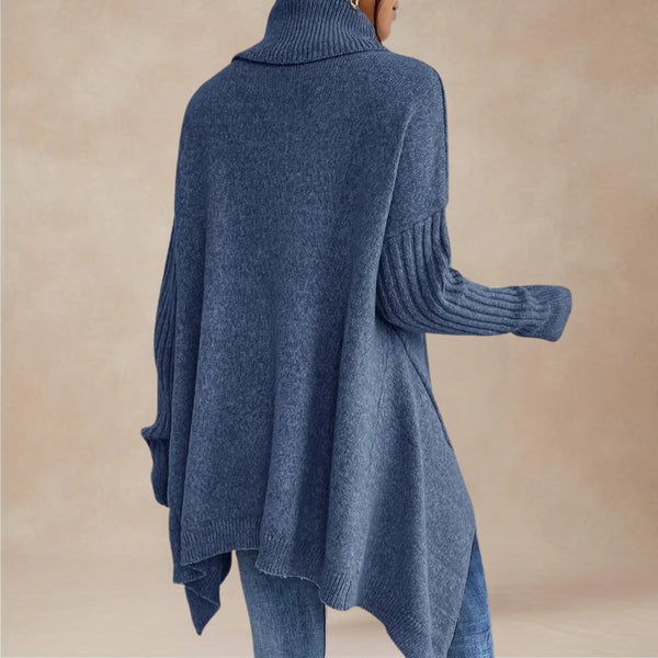 Women's Oversized Roll Neck Jumper, Dipped Side Hem Rib Sleeves