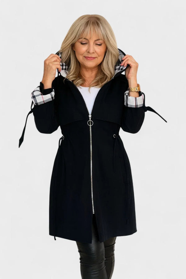 Plaid-Lined Hooded Weatherproof Jacket for Women