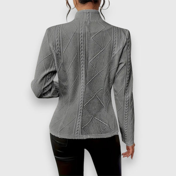 Women's Fitted Cable Knit Cardigan, Stand Collar Button Front