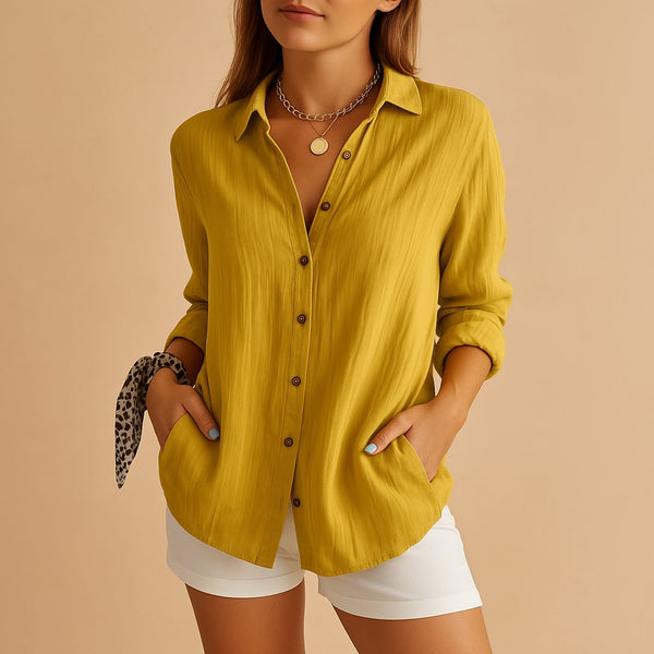 Women's Linen Button Down Blouse Long Sleeve Relaxed