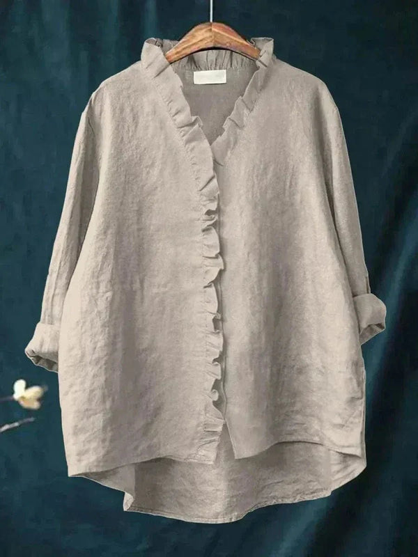 Women's Linen Ruffle Blouse Relaxed Fit Summer