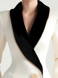 Asymmetrical White Blazer with Black Contrast Lapels 2