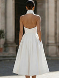 A-Line Midi Dress Structured Halter Collar Fitted 3