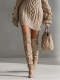 Women's Beige Cable Knit Off-Shoulder Mini Dress 3