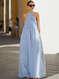 Striped Halter Neck Maxi Dress Nautical Sleeveless 5