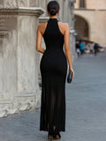 Pleated Hem Maxi Dress Halter Neck Sleeveless 2